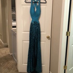 Blue Beaded Evening Gown